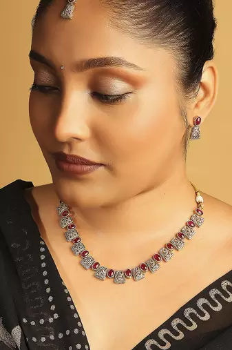 rajwadi gold plated pink stone choker set with maangtikka