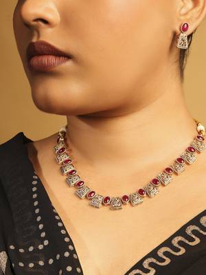 rajwadi gold plated pink stone choker set with maangtikka 6