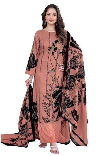 Orange color crepe silk printed women unstitched dress material