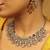 Trangle shape uncut kundan stone gold plated brass choker necklace set with maang tikka for women
