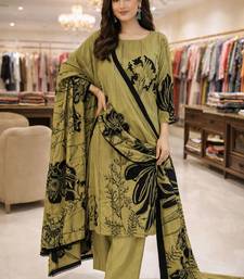 Green color crepe silk printed women unstitched dress material