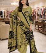 Green color crepe silk printed women unstitched dress material