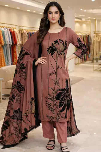 Pink color crepe silk printed women unstitched dress material