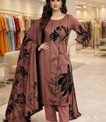 Pink color crepe silk printed women unstitched dress material