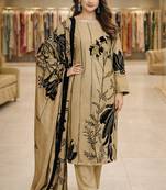 Beige color crepe silk printed women unstitched dress material