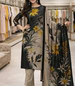 Grey color crepe silk printed women unstitched dress material