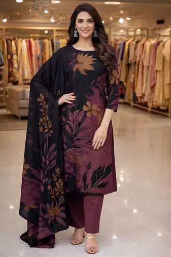 Pink color crepe silk printed women unstitched dress material