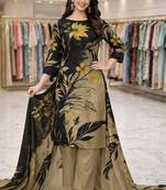 Beige color crepe silk printed women unstitched dress material