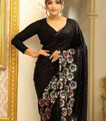 Black color Sequins Embroidery Work Georgette Saree
