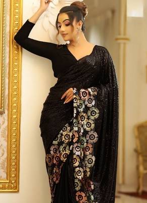 black georgette saree with sequins work 2