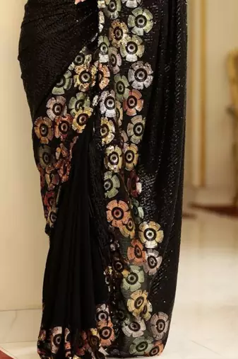 black georgette saree with sequins work