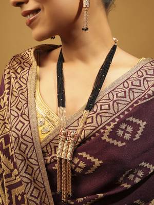 long black bead mangalsutra set with temple pendant & earrings 4