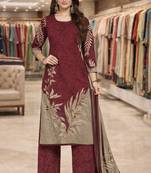 Red color crepe silk printed women unstitched dress material
