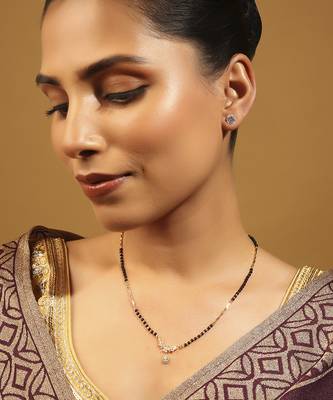 gold plated black beaded floral drop mangalsutra 5