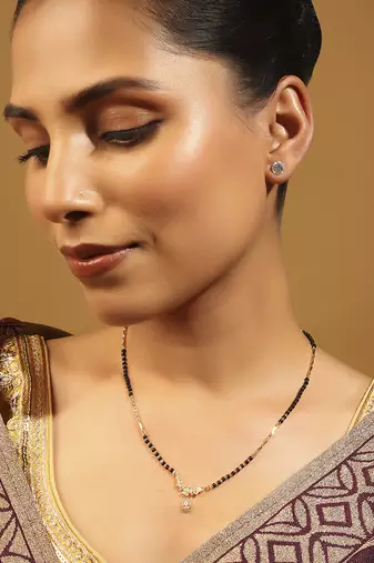 gold plated black beaded floral drop mangalsutra
