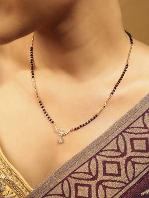 gold plated black beaded floral drop mangalsutra 6
