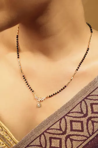 gold plated black beaded floral drop mangalsutra