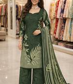 Green color crepe silk printed women unstitched dress material