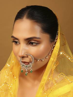 gold plated leaf shape crystal nose ring with chain (nathiya) 5