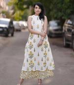 White & Yellow Floral Printed Cotton Co-ord Set for Women