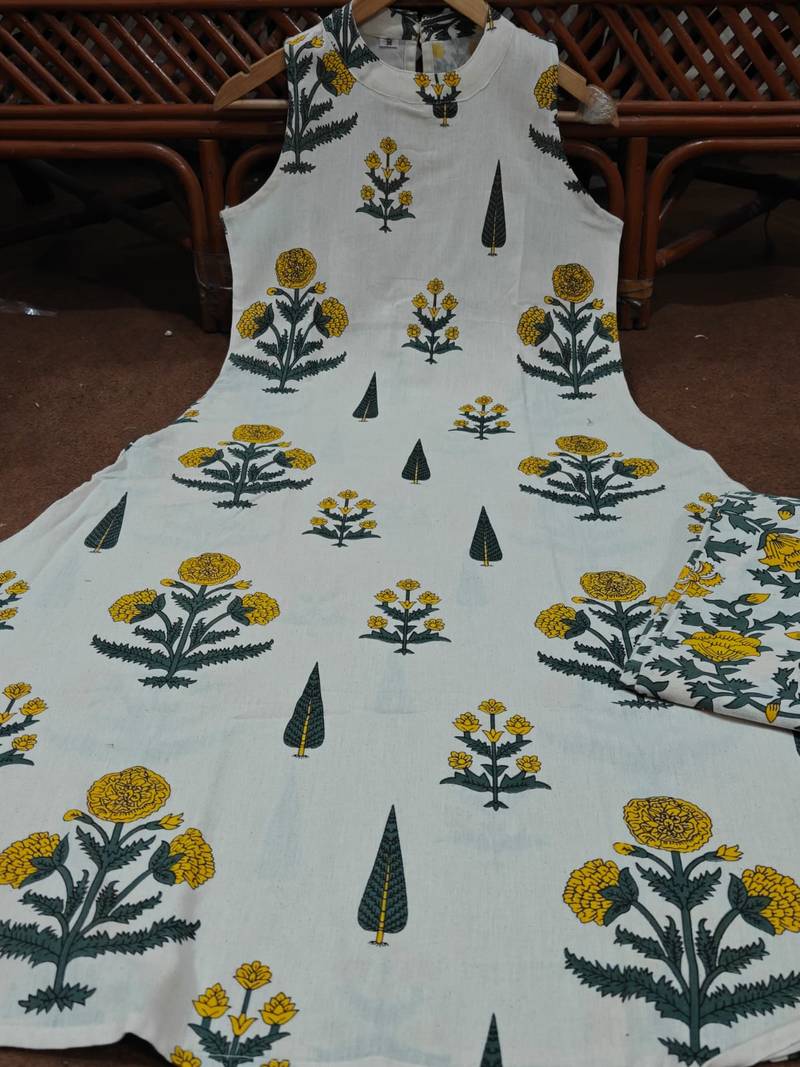 White & Yellow Floral Printed Cotton Co-ord Set for Women