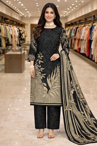 Black  color crepe silk printed women unstitched dress material