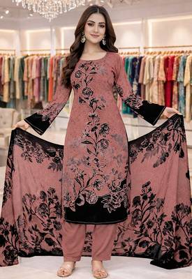 Pink  color crepe silk printed women unstitched dress material 1