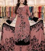 Pink  color crepe silk printed women unstitched dress material