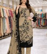 Beige color crepe silk printed women unstitched dress material