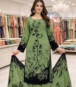 Green  color crepe silk printed women unstitched dress material