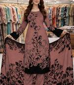 Pink color crepe silk printed women unstitched dress material