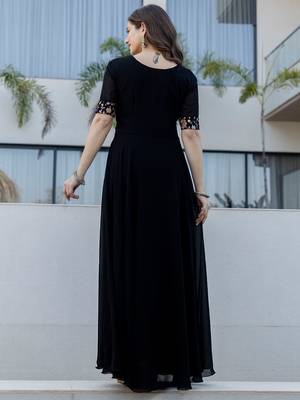 Black faux georgette heavy thread embroidery work kurta with dupatta 3