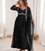 Black georgette heavy thread embroidery work kurta pant set