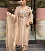 Chiku p.v chanderi heavy thread embroidery work kurta pant set