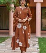 Brown muslin printed kurta pant set