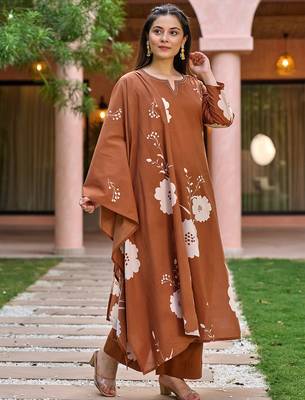 Brown muslin printed kurta pant set 2
