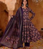 Purple rayon blend printed kurta pant set