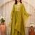 Olive chanderi silk heavy thread embroidery work kurta pant set