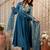 Blue chanderi silk heavy thread embroidery work kurta pant set