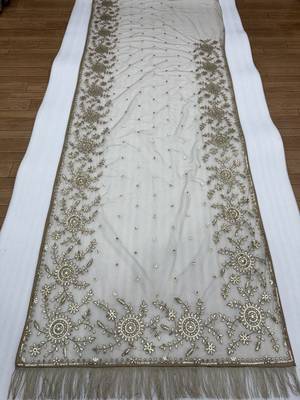 light chiku net saree with sequins embroidery 5