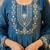 Blue chanderi silk heavy thread embroidery work kurta pant set