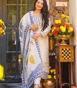 Ivory muslin printed kurta pant set