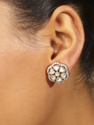 antique gold plated floral stud earrings for women and girls 4