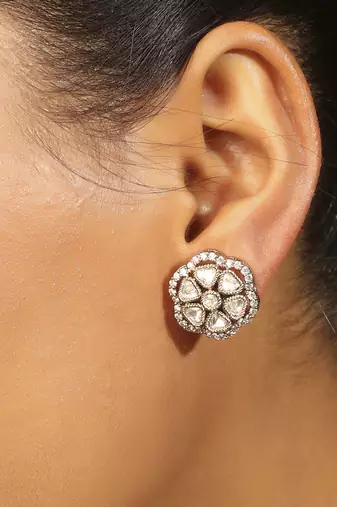 antique gold plated floral stud earrings for women and girls