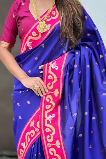 blue silk saree with paithani zari work
