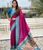 magenta silk saree with paithani zari work