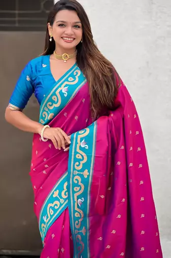 magenta silk saree with paithani zari work