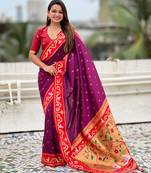 purple silk saree with zari butti work
