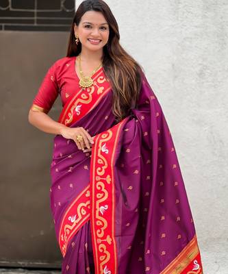 purple silk saree with zari butti work 5