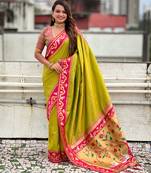 green silk saree with paithani zari work